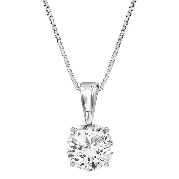 1/2 to 3 Carat Solitaire Diamond Necklaces for Women | Round Cut Lab Grown Diamond | 14K White Gold Pendant | Fine Jewelry for Her | Timeless Design | Gift Box Included