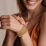adoyi Gold Bracelets for Women, 14K Gold Plated Beaded Bracelets Gold Strand Bead Ball Bracelet stack Set Adjustable Bracelet Set Jewelry for Gifts