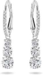 Swarovski Stilla Attract Trilogy Drop Pierced Earrings with White Crystals on a Rhodium Plated Setting with Hinged Closure