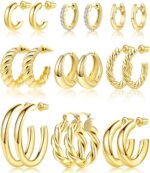 Adoyi 9 Pairs Gold Hoop Earrings Set for Womens Twisted Huggie Hoops Earrings 14K 18K Gold Plated for Girls Valentines Mother's Day Birthday Gifts Lightweight - Image 2