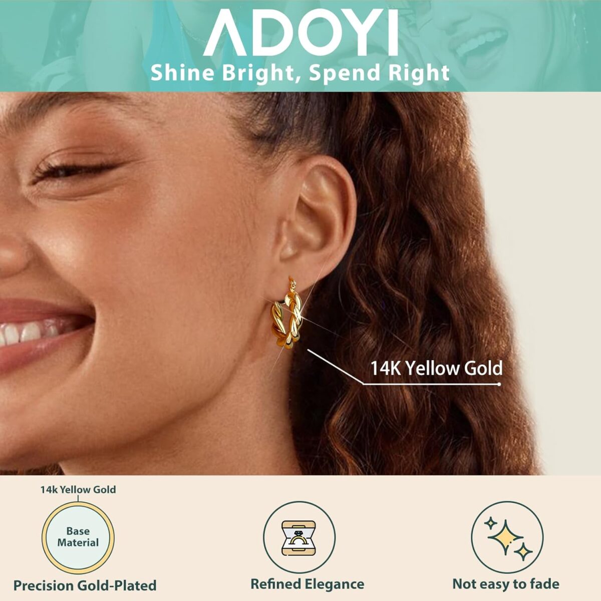 Adoyi 9 Pairs Gold Hoop Earrings Set for Womens Twisted Huggie Hoops Earrings 14K 18K Gold Plated for Girls Valentines Mother's Day Birthday Gifts Lightweight - Image 7