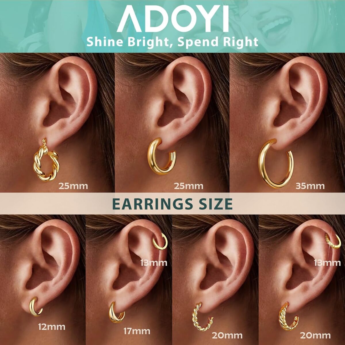 Adoyi 9 Pairs Gold Hoop Earrings Set for Womens Twisted Huggie Hoops Earrings 14K 18K Gold Plated for Girls Valentines Mother's Day Birthday Gifts Lightweight - Image 8