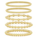 adoyi Gold Bracelets for Women, 14K Gold Plated Beaded Bracelets Gold Strand Bead Ball Bracelet stack Set Adjustable Bracelet Set Jewelry for Gifts