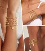 adoyi Gold Bracelets for Women, 14K Gold Plated Beaded Bracelets Gold Strand Bead Ball Bracelet stack Set Adjustable Bracelet Set Jewelry for Gifts - Image 10