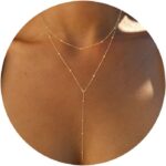 Foxgirl Lariat Gold Necklace for Women, Dainty Long Necklace 14k Gold Plated/Silver Y-Shaped Pendant Necklace Trendy Layered Cz Beaded Chain Drop Necklaces Simple Gold Jewelry... - Image 2