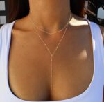Foxgirl Lariat Gold Necklace for Women, Dainty Long Necklace 14k Gold Plated/Silver Y-Shaped Pendant Necklace Trendy Layered Cz Beaded Chain Drop Necklaces Simple Gold Jewelry... - Image 3