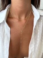 Foxgirl Lariat Gold Necklace for Women, Dainty Long Necklace 14k Gold Plated/Silver Y-Shaped Pendant Necklace Trendy Layered Cz Beaded Chain Drop Necklaces Simple Gold Jewelry... - Image 4