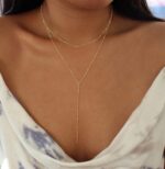 Foxgirl Lariat Gold Necklace for Women, Dainty Long Necklace 14k Gold Plated/Silver Y-Shaped Pendant Necklace Trendy Layered Cz Beaded Chain Drop Necklaces Simple Gold Jewelry... - Image 5