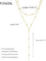 Foxgirl Lariat Gold Necklace for Women, Dainty Long Necklace 14k Gold Plated/Silver Y-Shaped Pendant Necklace Trendy Layered Cz Beaded Chain Drop Necklaces Simple Gold Jewelry... - Image 6