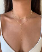 Foxgirl Lariat Gold Necklace for Women, Dainty Long Necklace 14k Gold Plated/Silver Y-Shaped Pendant Necklace Trendy Layered Cz Beaded Chain Drop Necklaces Simple Gold Jewelry... - Image 10