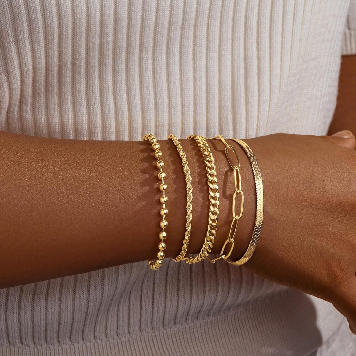Gold Bracelets for Women,Dainty Bracelets Set for Women Trendy, Gold Bracelets Stack With Beaded, Cuban, Paperclip, Heart, Snake, Rope, Pearl, Cross, Hand Chain, Silver Jewelry... - Image 10