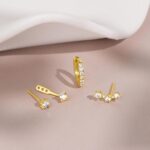 Gold Stud Earrings Set for Women, 3 Pairs Huggie Hoop Jacket Studs Earring Stack, Hypoallergenic 925 Sterling Silver Post Dainty Birthstone Trendy Fashion Jewelry Gifts for Mom - Image 6