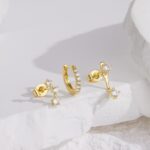 Gold Stud Earrings Set for Women, 3 Pairs Huggie Hoop Jacket Studs Earring Stack, Hypoallergenic 925 Sterling Silver Post Dainty Birthstone Trendy Fashion Jewelry Gifts for Mom - Image 8