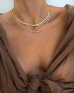 Herringbone Necklace for Women,Dainty Gold Necklace,14k Gold Plated Snake,Gold Chain Choker Necklaces,Simple Gold Layered Necklaces,Gold Jewelry Gift for Women - Image 3