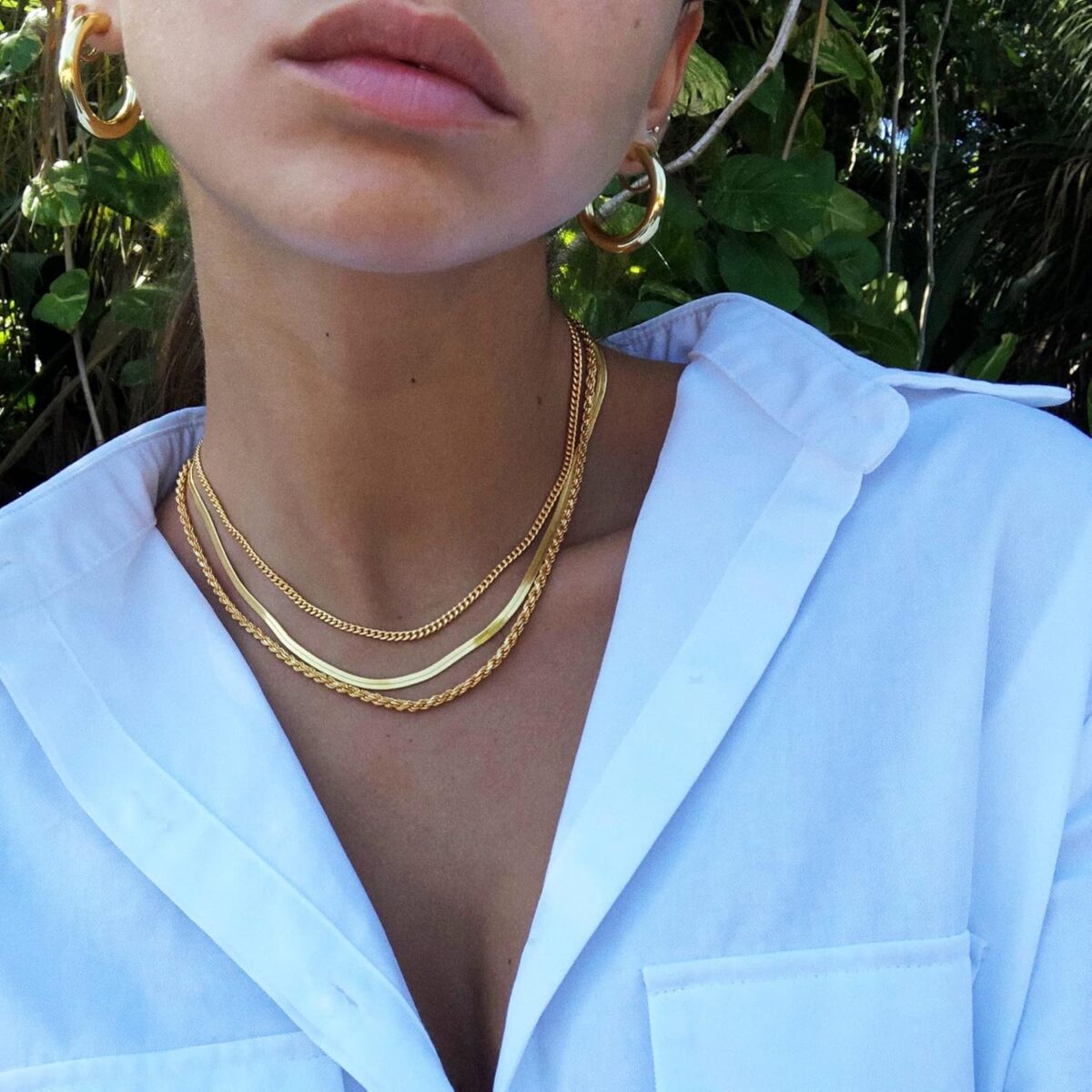 Herringbone Necklace for Women,Dainty Gold Necklace,14k Gold Plated Snake,Gold Chain Choker Necklaces,Simple Gold Layered Necklaces,Gold Jewelry Gift for Women - Image 4