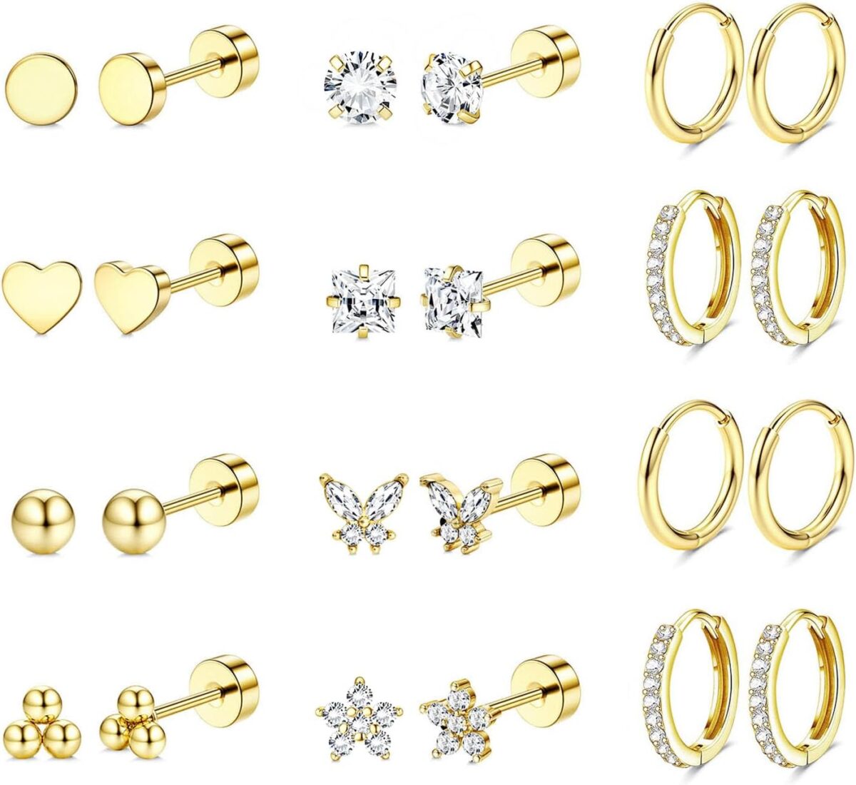 Jstyle Hypoallergenic Surgical Steel Earrings for Sensitive Ears 14K Gold Flat Back Earrings for Women Men Small Stainless Steel Earrings Flatback Stud Hoop Cartilage Earring... - Image 2