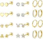Jstyle Hypoallergenic Surgical Steel Earrings for Sensitive Ears 14K Gold Flat Back Earrings for Women Men Small Stainless Steel Earrings Flatback Stud Hoop Cartilage Earring... - Image 2