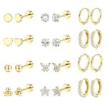 Jstyle Hypoallergenic Surgical Steel Earrings for Sensitive Ears 14K Gold Flat Back Earrings for Women Men Small Stainless Steel Earrings Flatback Stud Hoop Cartilage Earring...