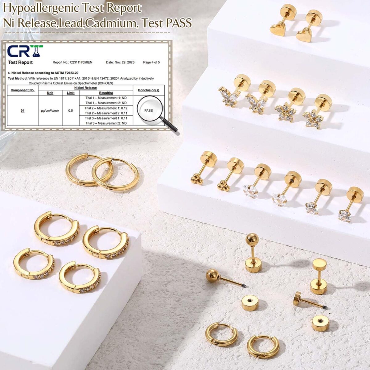Jstyle Hypoallergenic Surgical Steel Earrings for Sensitive Ears 14K Gold Flat Back Earrings for Women Men Small Stainless Steel Earrings Flatback Stud Hoop Cartilage Earring... - Image 4