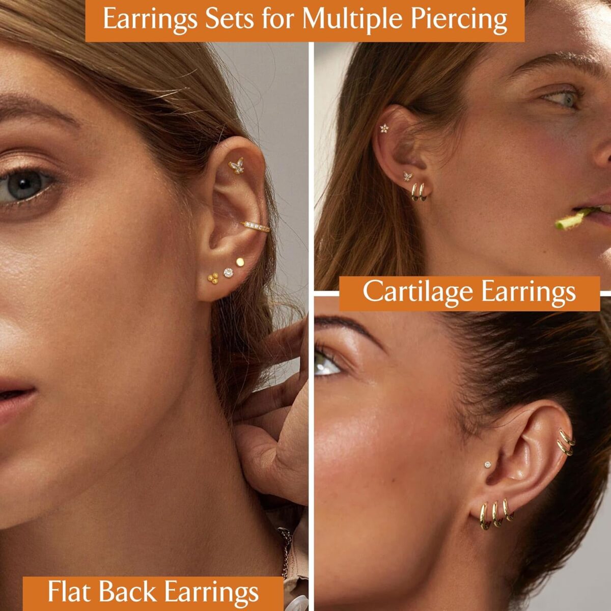 Jstyle Hypoallergenic Surgical Steel Earrings for Sensitive Ears 14K Gold Flat Back Earrings for Women Men Small Stainless Steel Earrings Flatback Stud Hoop Cartilage Earring... - Image 5