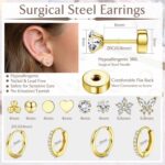Jstyle Hypoallergenic Surgical Steel Earrings for Sensitive Ears 14K Gold Flat Back Earrings for Women Men Small Stainless Steel Earrings Flatback Stud Hoop Cartilage Earring... - Image 6