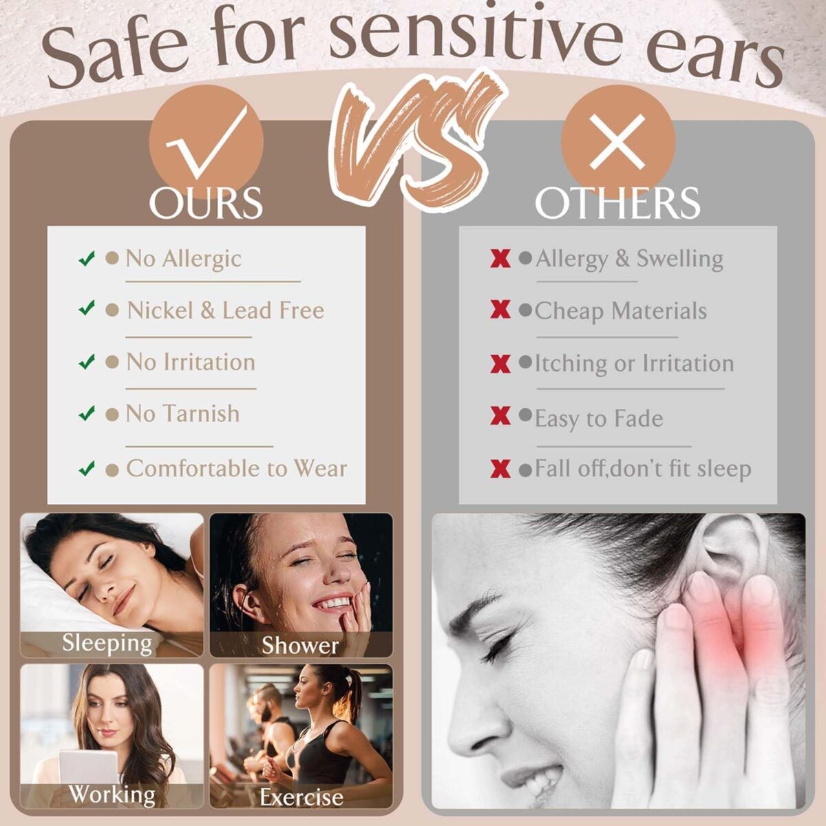 Jstyle Hypoallergenic Surgical Steel Earrings for Sensitive Ears 14K Gold Flat Back Earrings for Women Men Small Stainless Steel Earrings Flatback Stud Hoop Cartilage Earring... - Image 7