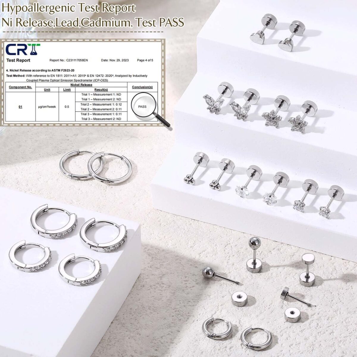 Jstyle Hypoallergenic Surgical Steel Earrings for Sensitive Ears 14K Gold Flat Back Earrings for Women Men Small Stainless Steel Earrings Flatback Stud Hoop Cartilage Earring... - Image 10