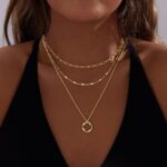 Layered Gold Necklaces for Women,Stackable Dainty 14K Gold Silver Plated Trendy Circle Paperclip Chain Pendant Choker Necklace,Simpl Diamond Cross Bow Jewelry Set Gifts for Women - Image 3