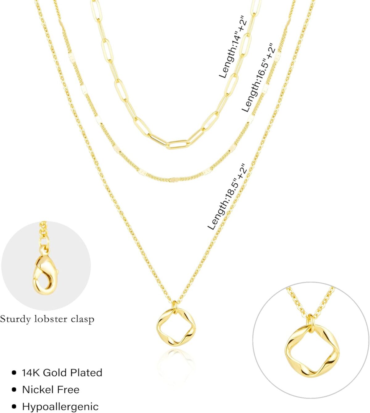Layered Gold Necklaces for Women,Stackable Dainty 14K Gold Silver Plated Trendy Circle Paperclip Chain Pendant Choker Necklace,Simpl Diamond Cross Bow Jewelry Set Gifts for Women - Image 6