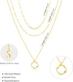 Layered Gold Necklaces for Women,Stackable Dainty 14K Gold Silver Plated Trendy Circle Paperclip Chain Pendant Choker Necklace,Simpl Diamond Cross Bow Jewelry Set Gifts for Women - Image 6
