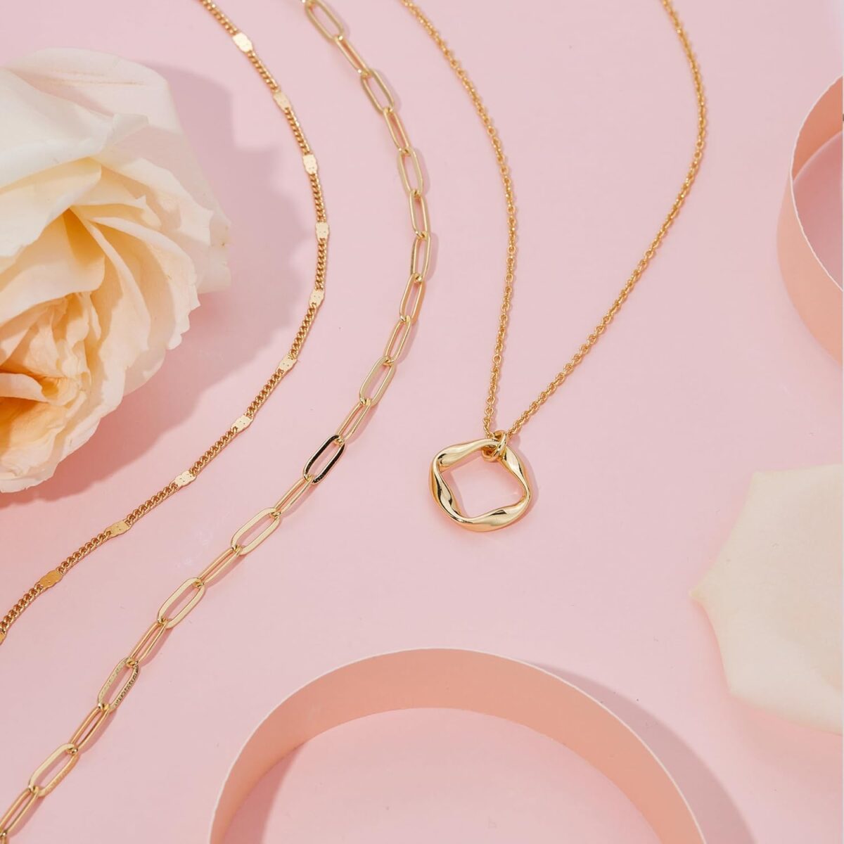 Layered Gold Necklaces for Women,Stackable Dainty 14K Gold Silver Plated Trendy Circle Paperclip Chain Pendant Choker Necklace,Simpl Diamond Cross Bow Jewelry Set Gifts for Women - Image 7