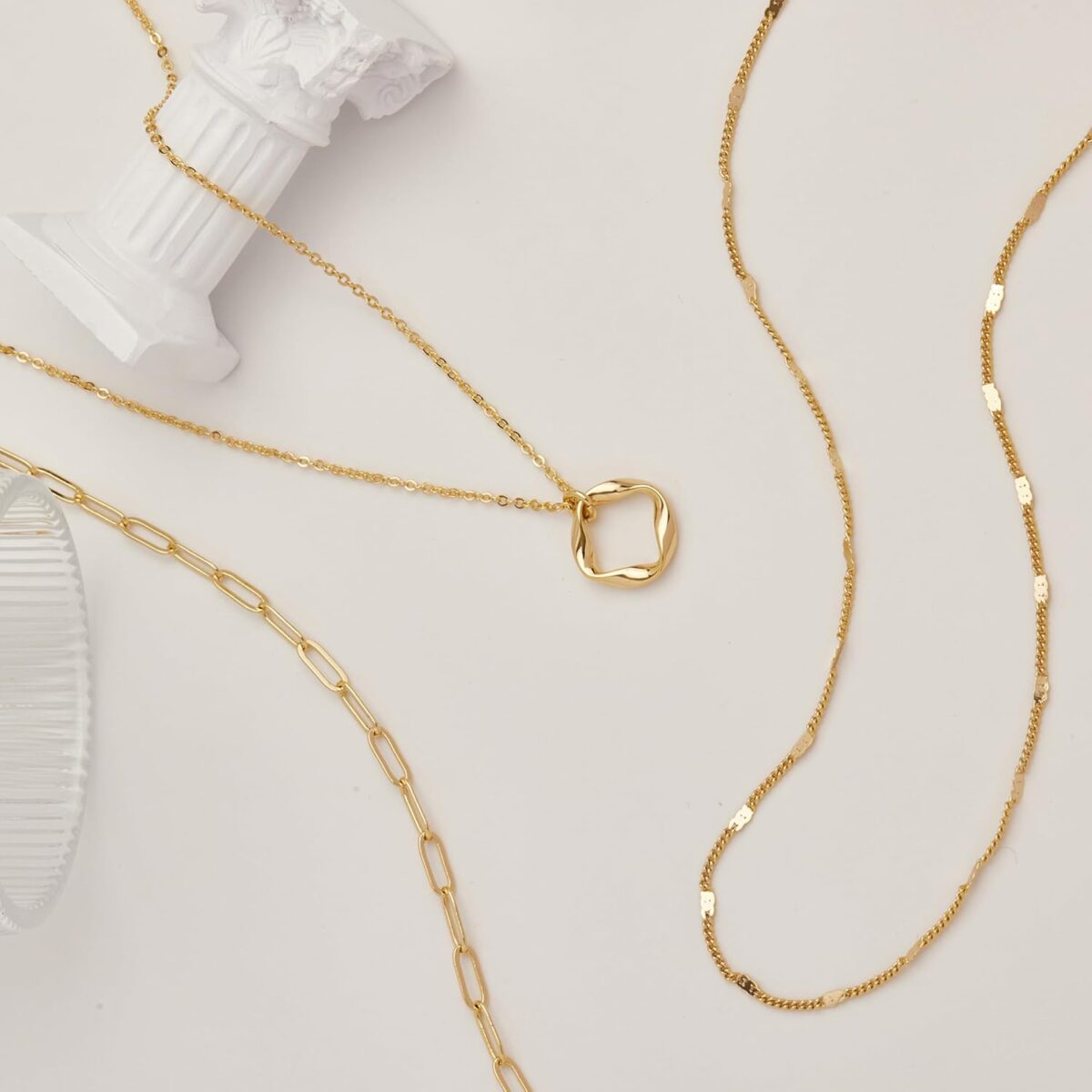 Layered Gold Necklaces for Women,Stackable Dainty 14K Gold Silver Plated Trendy Circle Paperclip Chain Pendant Choker Necklace,Simpl Diamond Cross Bow Jewelry Set Gifts for Women - Image 8