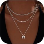 Layered Gold Necklaces for Women,Stackable Dainty 14K Gold Silver Plated Trendy Circle Paperclip Chain Pendant Choker Necklace,Simpl Diamond Cross Bow Jewelry Set Gifts for Women - Image 9