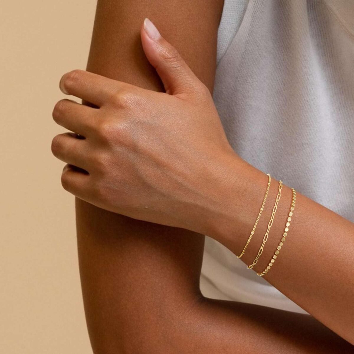 MBW Gold Bracelets for Women Trendy, Dainty 14K Gold Plated Bracelet Stack Beaded Chain Bracelet Set Thin Small Cute Paperclip Bracelets Fashion Waterproof Jewelry Gift Gold... - Image 3