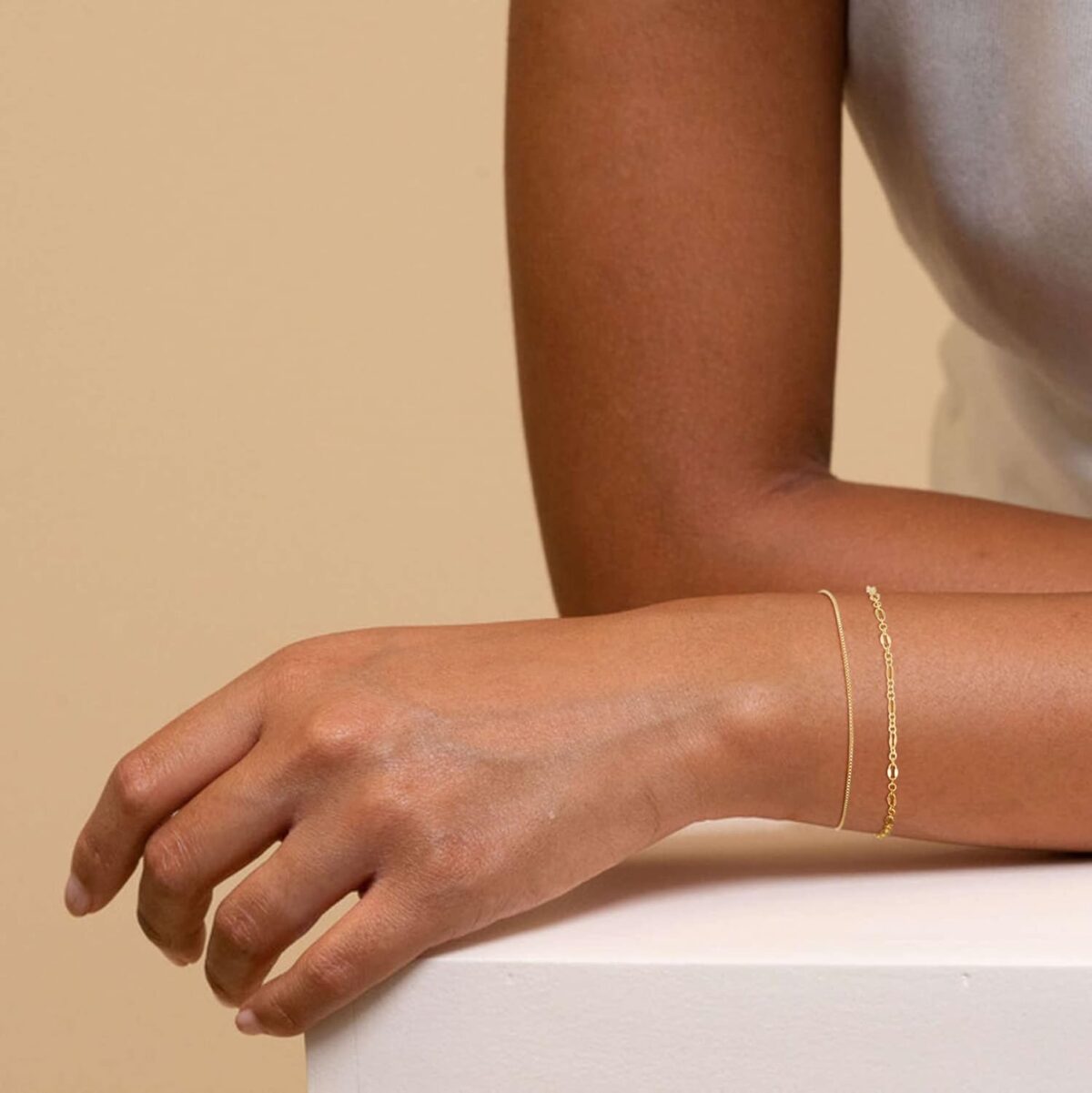 MBW Gold Bracelets for Women Trendy, Dainty 14K Gold Plated Bracelet Stack Beaded Chain Bracelet Set Thin Small Cute Paperclip Bracelets Fashion Waterproof Jewelry Gift Gold... - Image 4