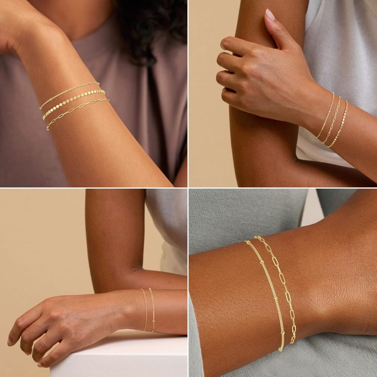 MBW Gold Bracelets for Women Trendy, Dainty 14K Gold Plated Bracelet Stack Beaded Chain Bracelet Set Thin Small Cute Paperclip Bracelets Fashion Waterproof Jewelry Gift Gold... - Image 5