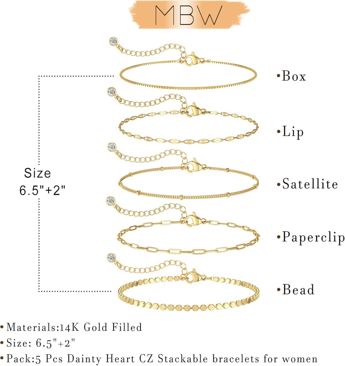 MBW Gold Bracelets for Women Trendy, Dainty 14K Gold Plated Bracelet Stack Beaded Chain Bracelet Set Thin Small Cute Paperclip Bracelets Fashion Waterproof Jewelry Gift Gold... - Image 6
