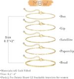 MBW Gold Bracelets for Women Trendy, Dainty 14K Gold Plated Bracelet Stack Beaded Chain Bracelet Set Thin Small Cute Paperclip Bracelets Fashion Waterproof Jewelry Gift Gold... - Image 6