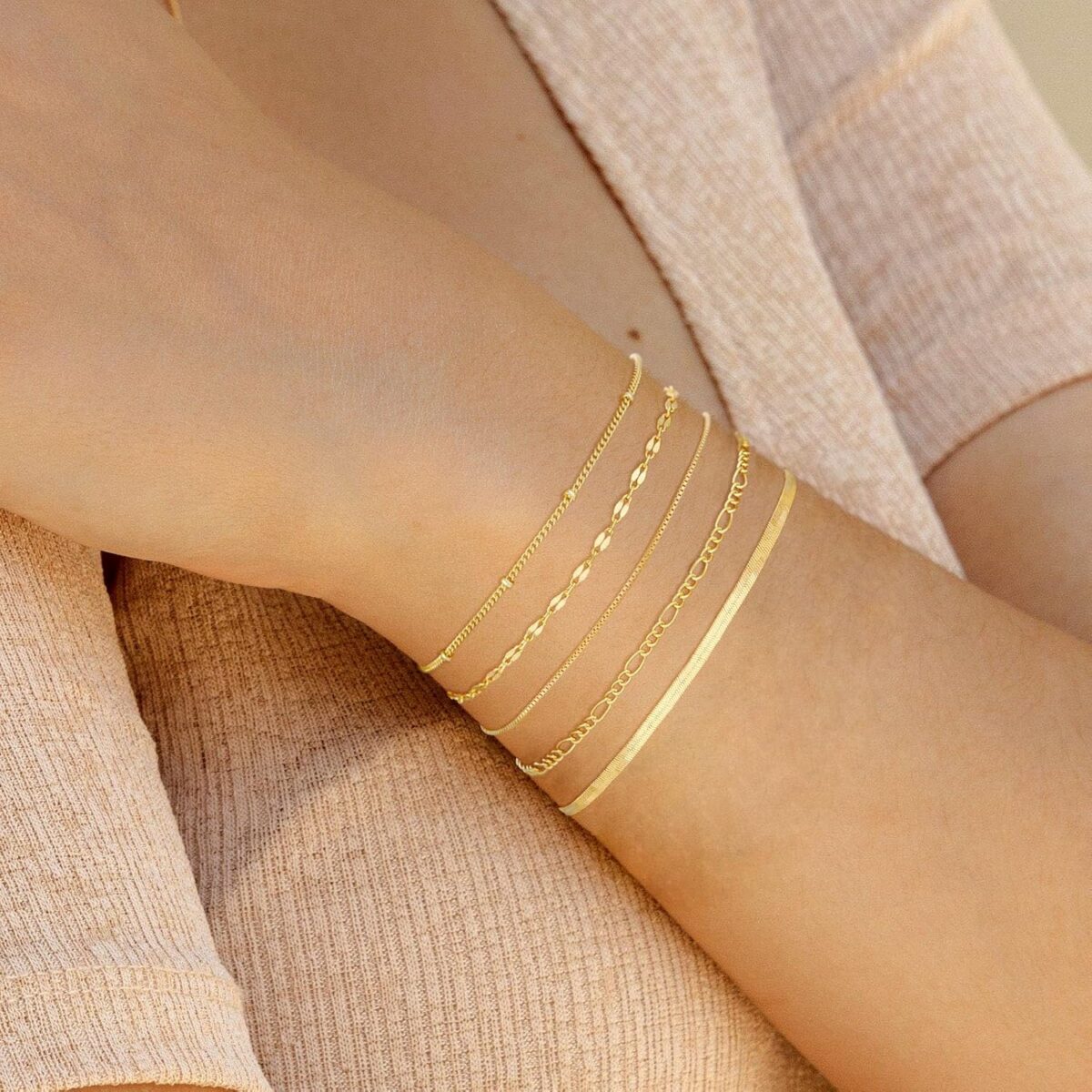 MBW Gold Bracelets for Women Trendy, Dainty 14K Gold Plated Bracelet Stack Beaded Chain Bracelet Set Thin Small Cute Paperclip Bracelets Fashion Waterproof Jewelry Gift Gold... - Image 10