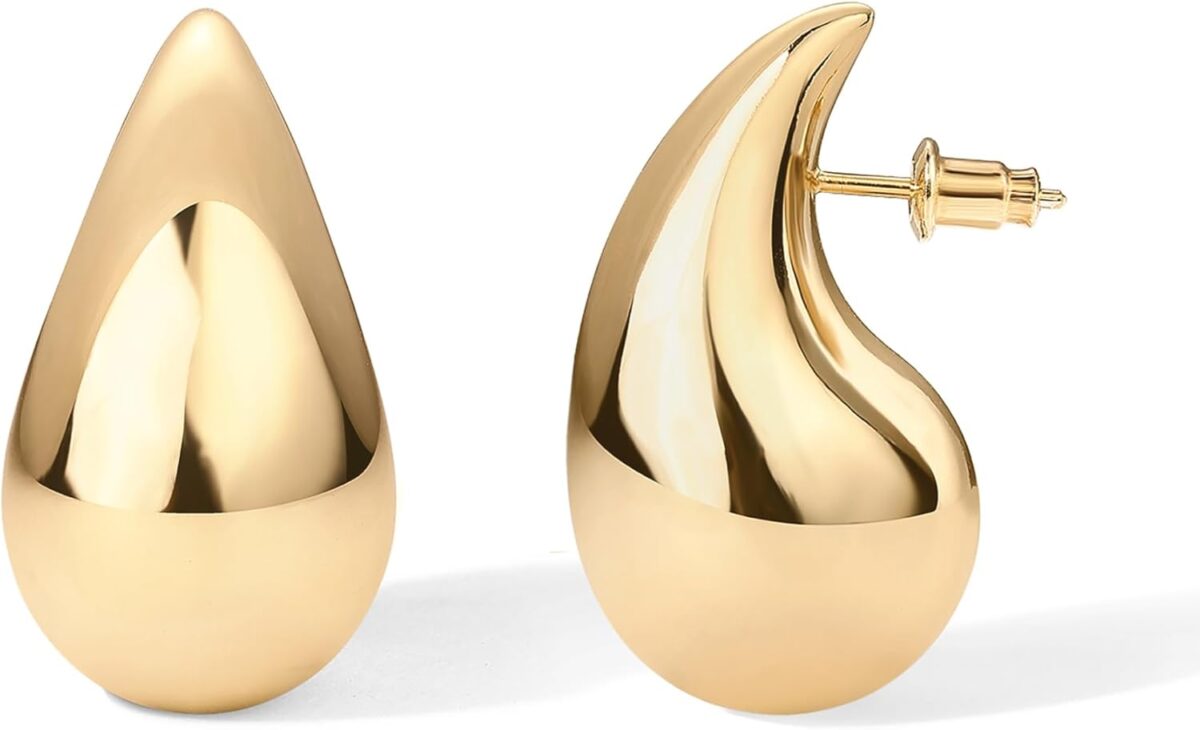 PAVOI 14K Gold Plated 925 Sterling Silver Post Teardrop Chunky Hoop Earrings - Lightweight Drop Earrings for Women - Designer Dupe - Image 2