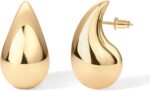 PAVOI 14K Gold Plated 925 Sterling Silver Post Teardrop Chunky Hoop Earrings - Lightweight Drop Earrings for Women - Designer Dupe - Image 2