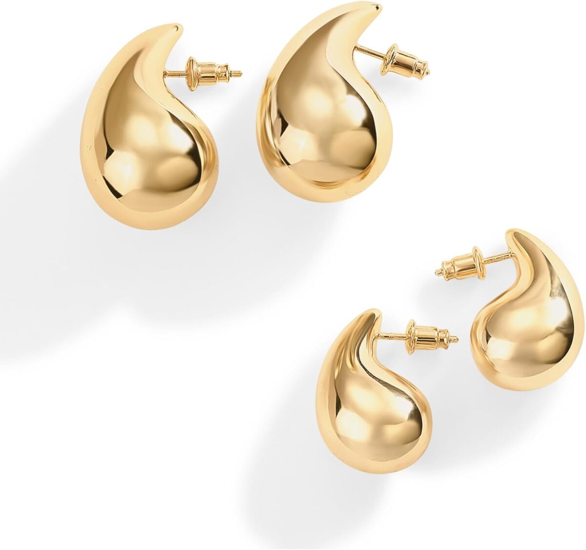 PAVOI 14K Gold Plated 925 Sterling Silver Post Teardrop Chunky Hoop Earrings - Lightweight Drop Earrings for Women - Designer Dupe - Image 4