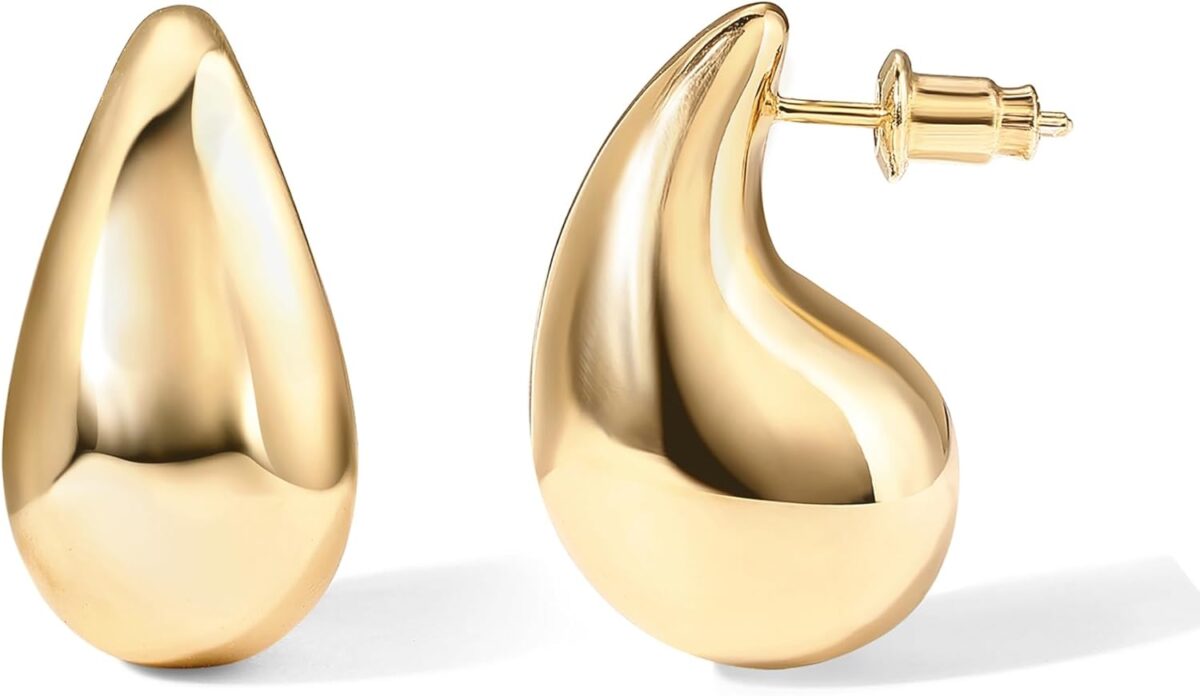 PAVOI 14K Gold Plated 925 Sterling Silver Post Teardrop Chunky Hoop Earrings - Lightweight Drop Earrings for Women - Designer Dupe - Image 8