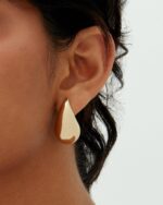 PAVOI 14K Gold Plated 925 Sterling Silver Post Teardrop Chunky Hoop Earrings - Lightweight Drop Earrings for Women - Designer Dupe - Image 9