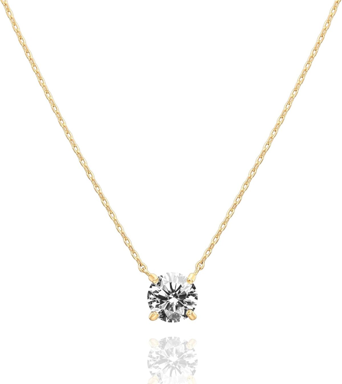 PAVOI 14K Gold Plated Crystal Solitaire 1.5 Carat (7.3mm) Cubic Zirconia Dainty Choker Necklace | Gold Necklaces for Women - Image 2