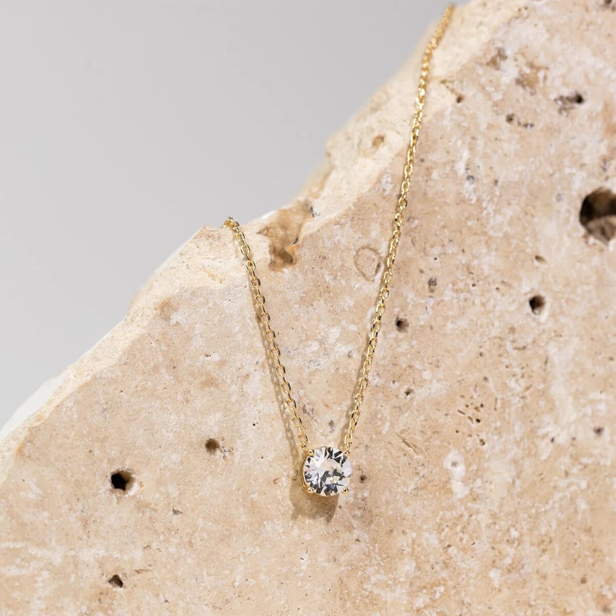 PAVOI 14K Gold Plated Crystal Solitaire 1.5 Carat (7.3mm) Cubic Zirconia Dainty Choker Necklace | Gold Necklaces for Women - Image 4