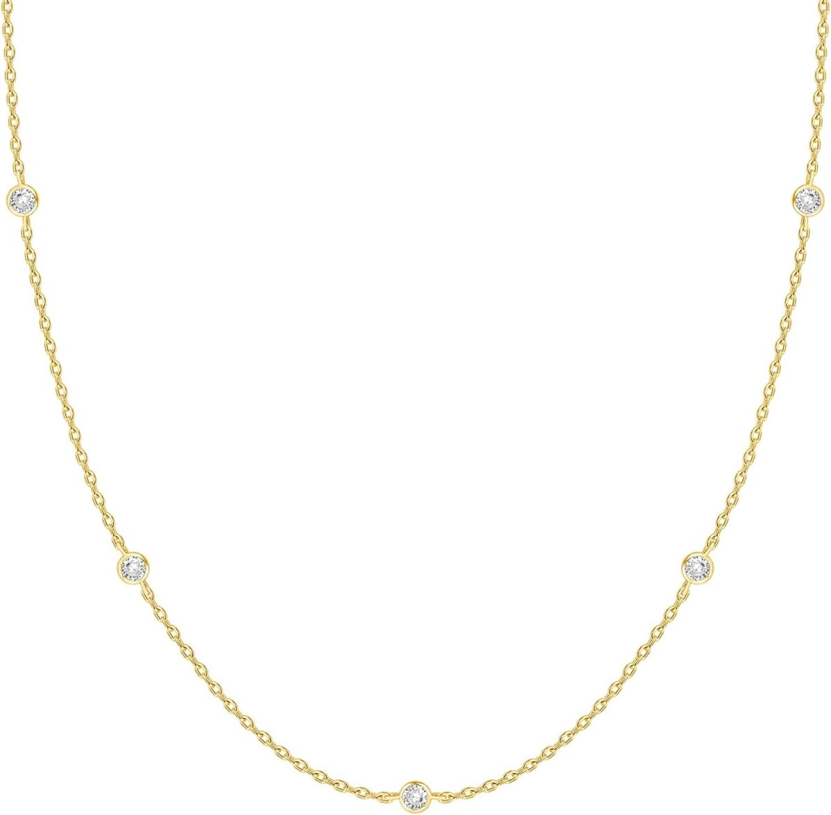 PAVOI 14K Gold Plated Station Necklace - Simulated Diamond BTY Layering Necklaces - Womens CZ Chain - Image 2