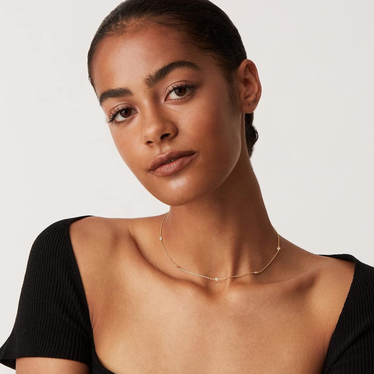 PAVOI 14K Gold Plated Station Necklace - Simulated Diamond BTY Layering Necklaces - Womens CZ Chain - Image 3