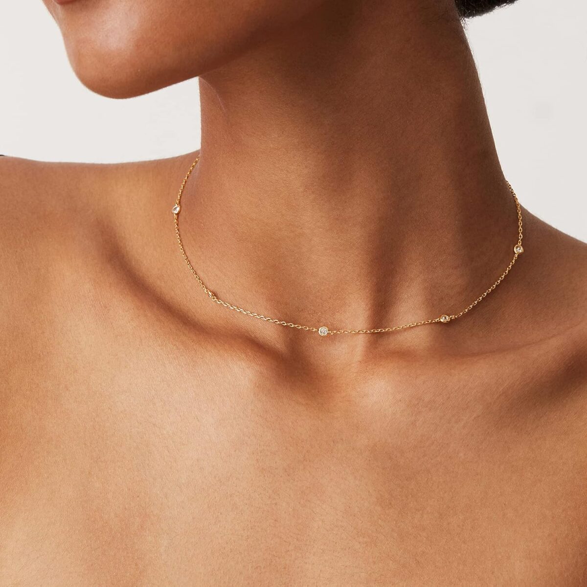 PAVOI 14K Gold Plated Station Necklace - Simulated Diamond BTY Layering Necklaces - Womens CZ Chain - Image 5