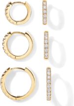 PAVOI 18K Gold Plated 925 Sterling Silver Posts 3 Pairs Hoop Earrings Set for Women | Huggie Earring Pack - Image 2